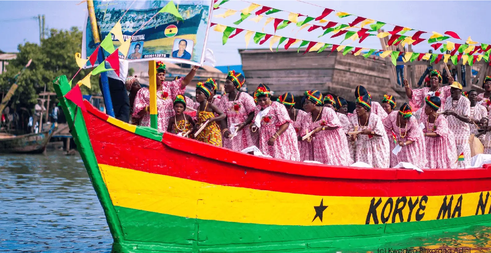 A colorful festival canoe in Elmina, Ghana
