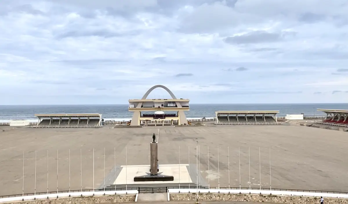 Independence Square in Accra under a pale blue sky